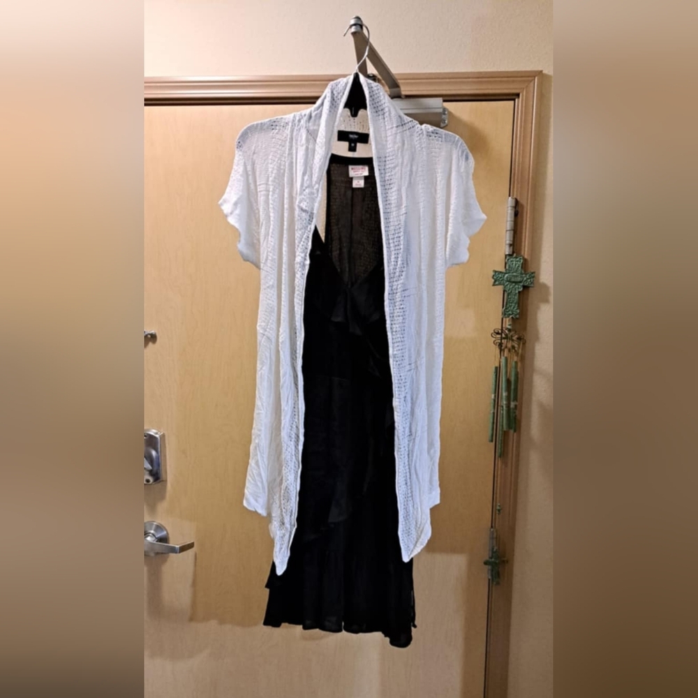Black dress with white lace cardigan. Brand:Mossimo Size :Medium